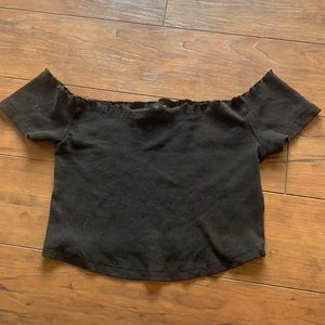 Off the shoulder, black cropped top